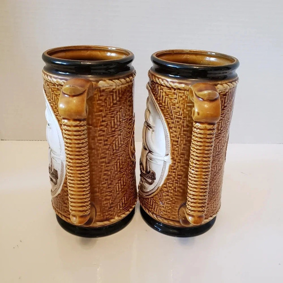 Vintage BCM Belgo Canadian set of 2 Tall Ceramic Brown/White Nautical Beer Stein - Picture 5 of 9